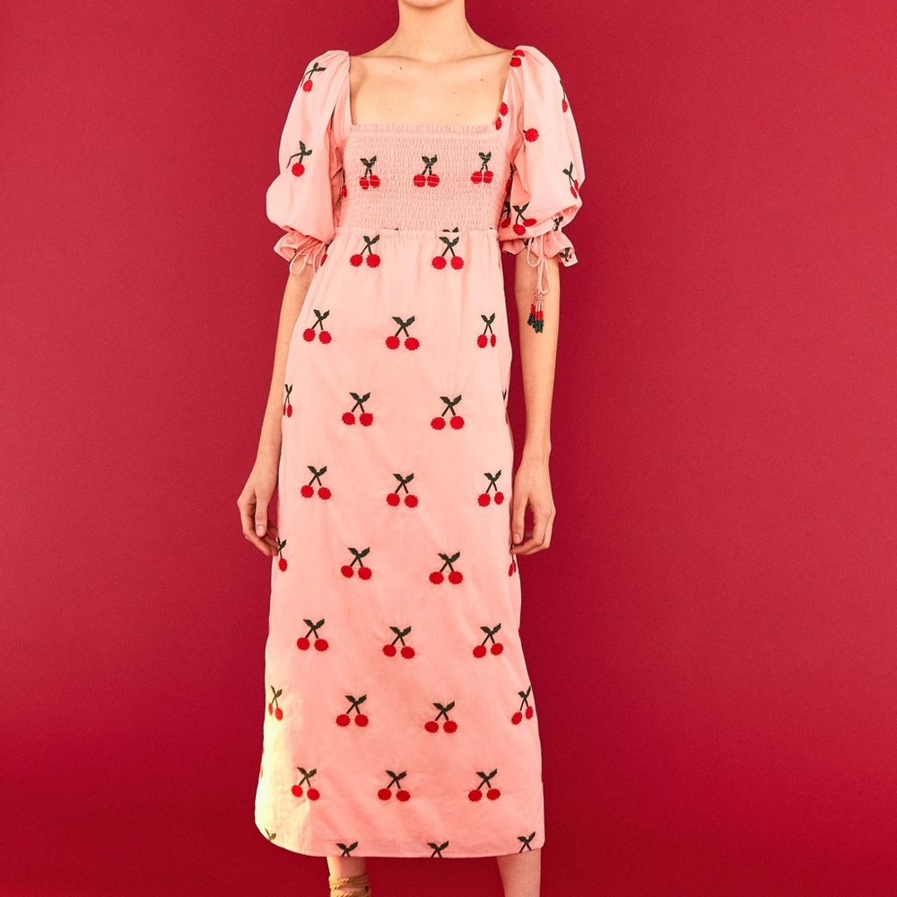 Farm rio Cherry cross stitch midi dress NWT